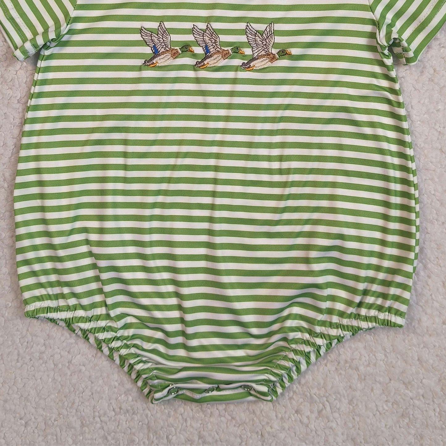SR4083 RTS NO MOQ （In stock）Green stripe duck embroidery baby boy summer romper