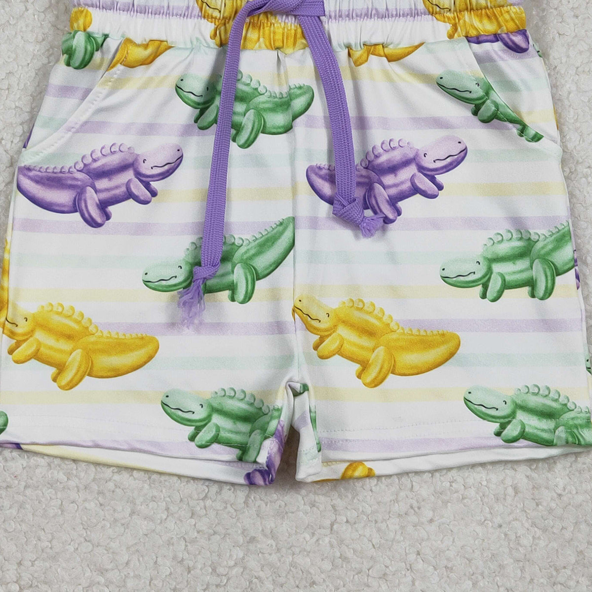 1.6 RTS NO MOQ （In stock）SS0678 Baby Girls Summer Shorts Baby Girls Mardigras Crocodiles Stripe Pockets Shorts Bottom
