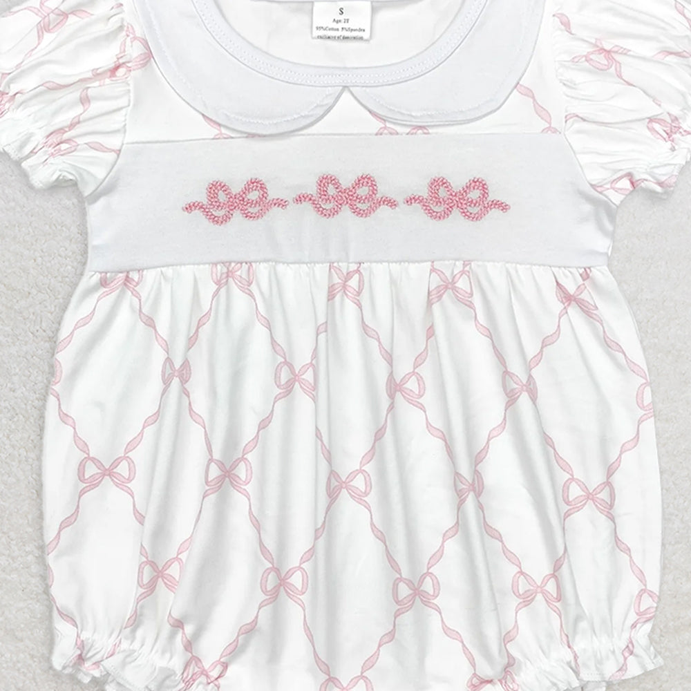 SR1967  RTS NO MOQ Baby Girls Summer Rompers Baby Infant Girls Bows 3 Colors Short Sleeve Rompers