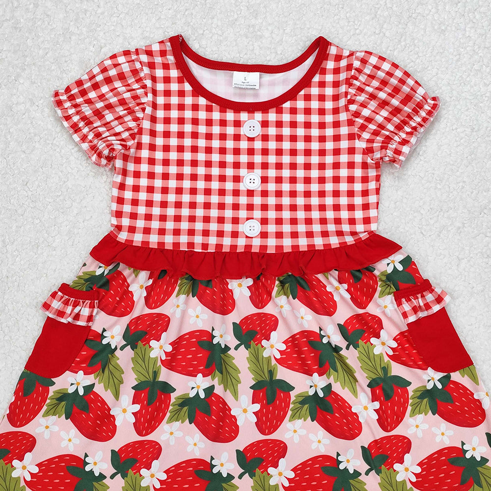 4.30 GSD1612 RTS NO MOQ Red plaid short sleeves strawberry baby girls dresses