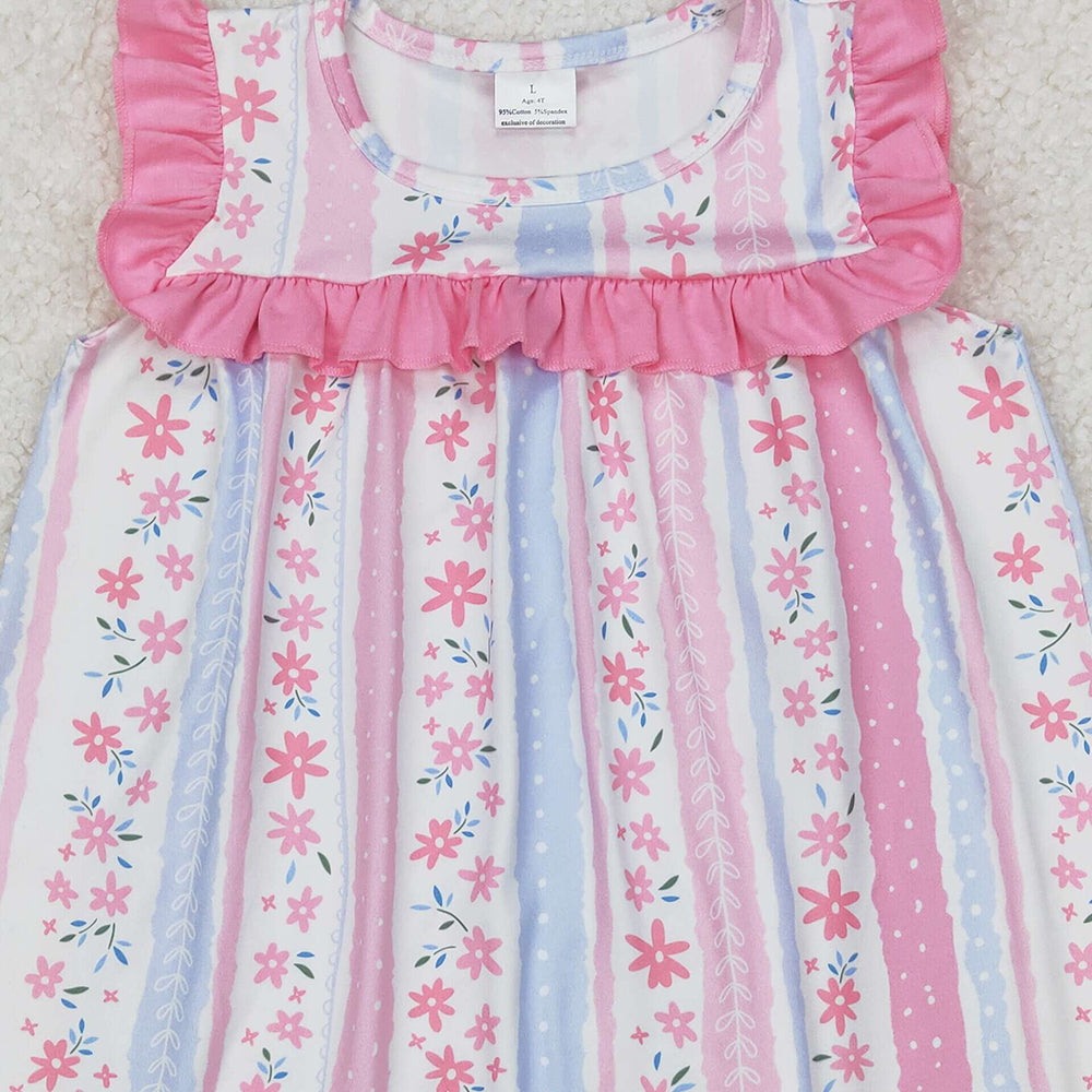 4.25 GSD1901  RTS NO MOQ Pink ruffle floral stripe baby girls spring summer dress