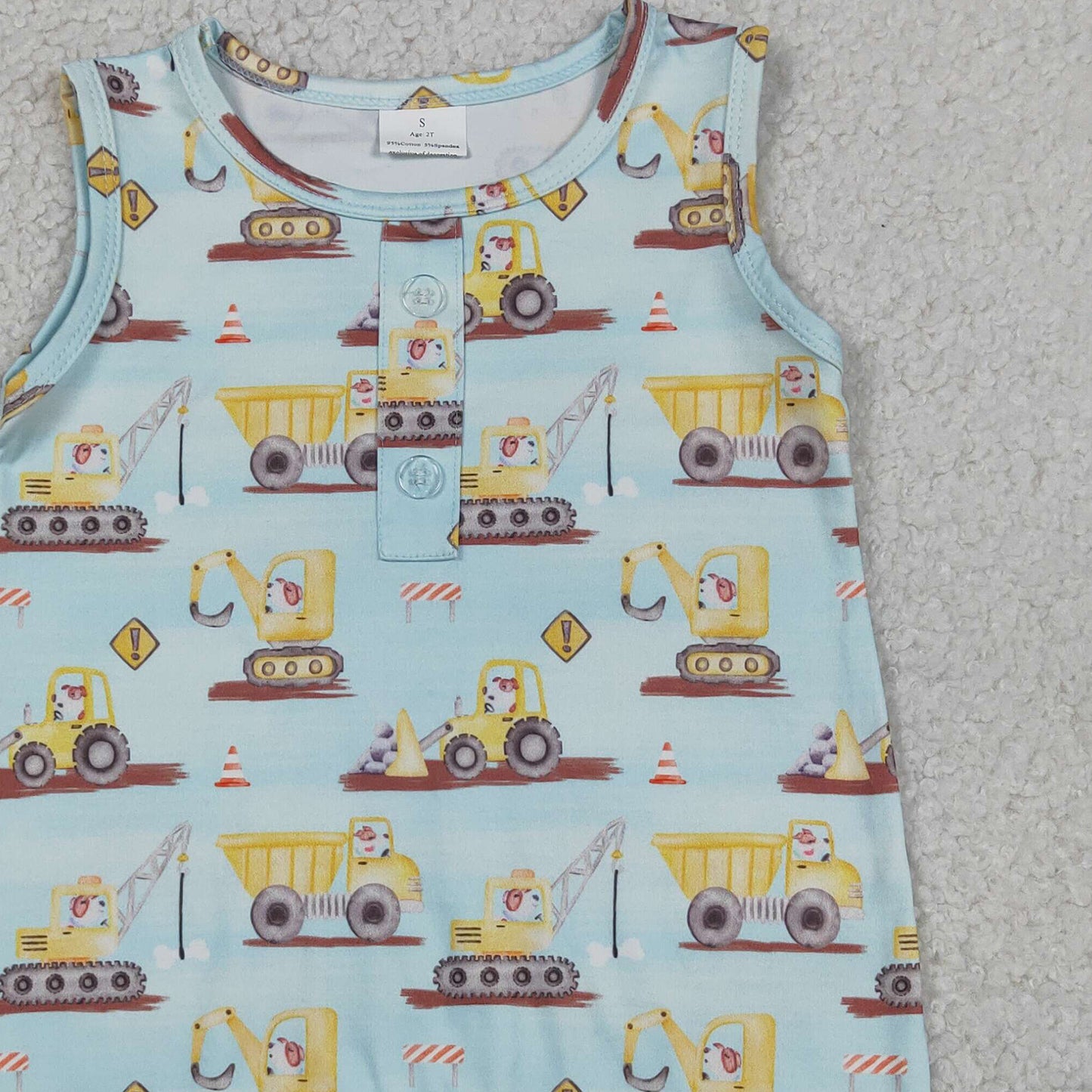 SR3085 RTS NO MOQ （In stock）Sleeveless constructions baby boy summer romper