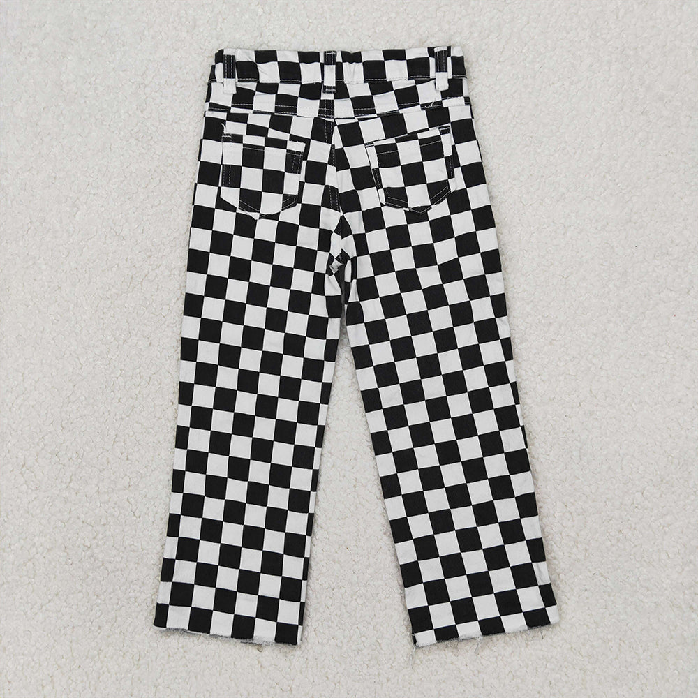 4.07 P0122 RTS NO MOQ Baby Boys Pants Black checked hole baby boy jeans