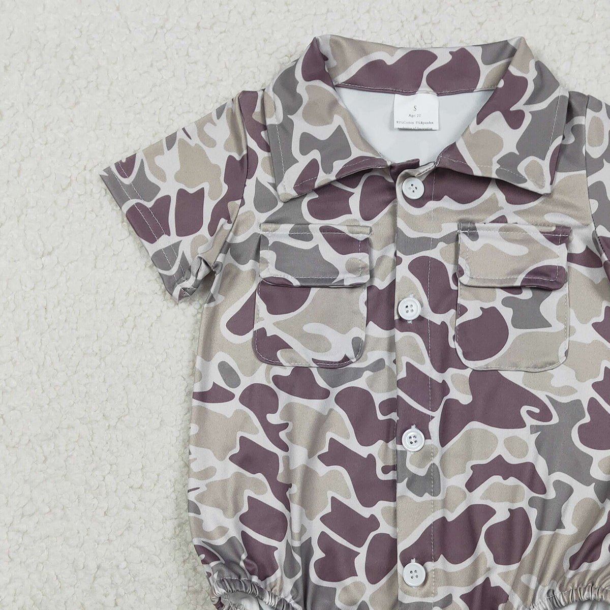 12.29 RTS NO MOQ （In stock）SR3652 Baby Boys Rompers Baby Boys Southern Grey Camo Button Pockets Rompers