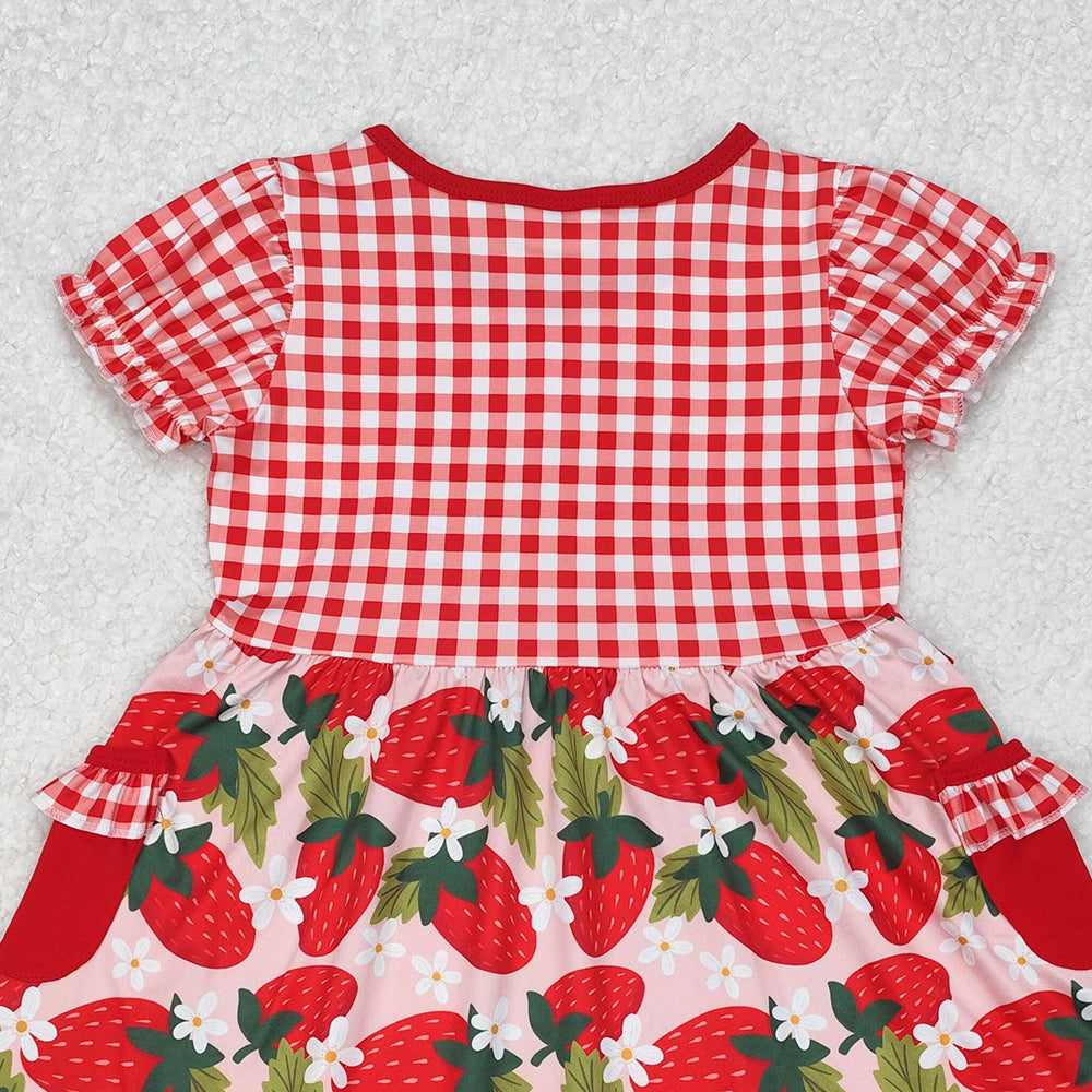 4.30 GSD1612 RTS NO MOQ Red plaid short sleeves strawberry baby girls dresses