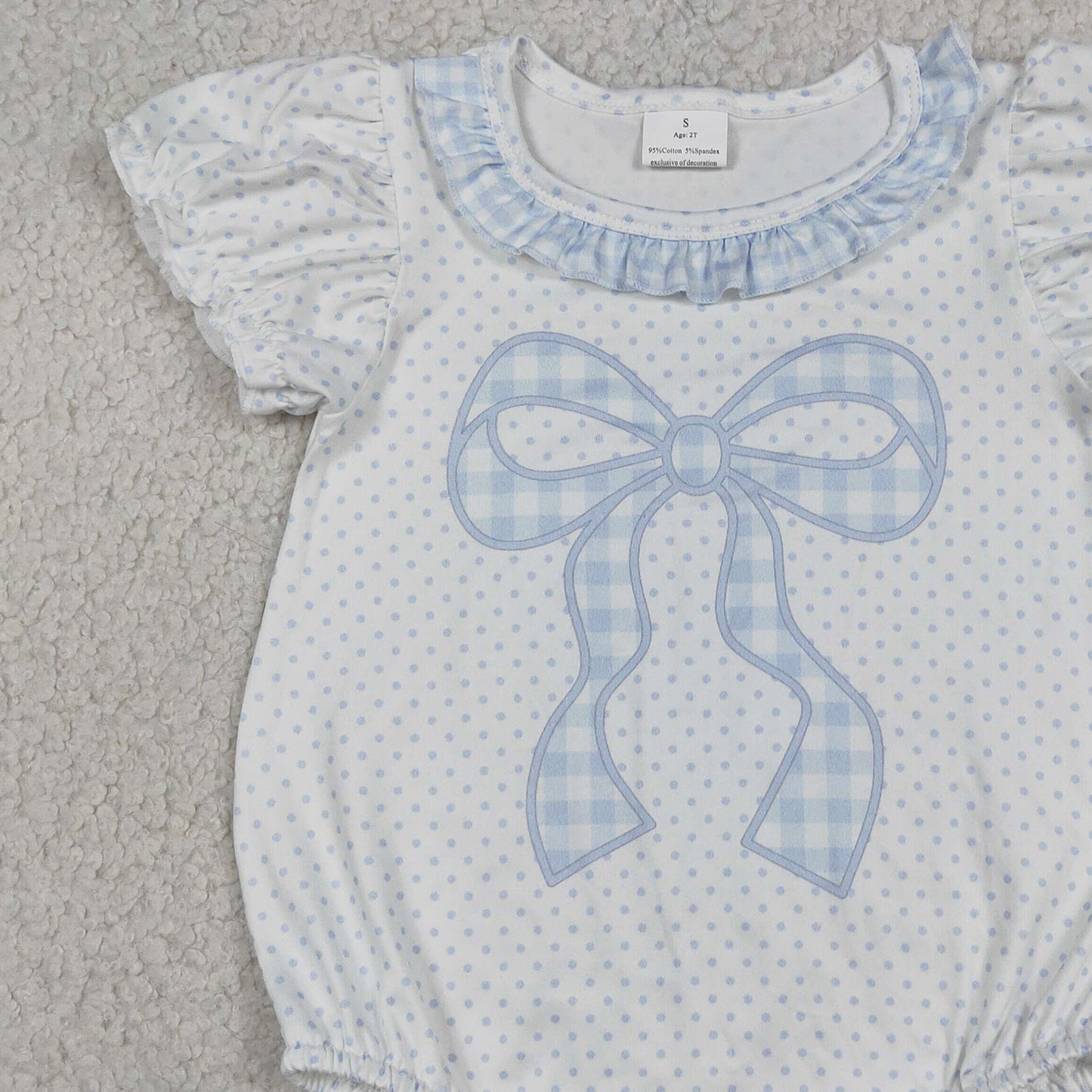 SR4089 RTS NO MOQ （In stock）Short sleeves polka dots bow baby girls summer romper
