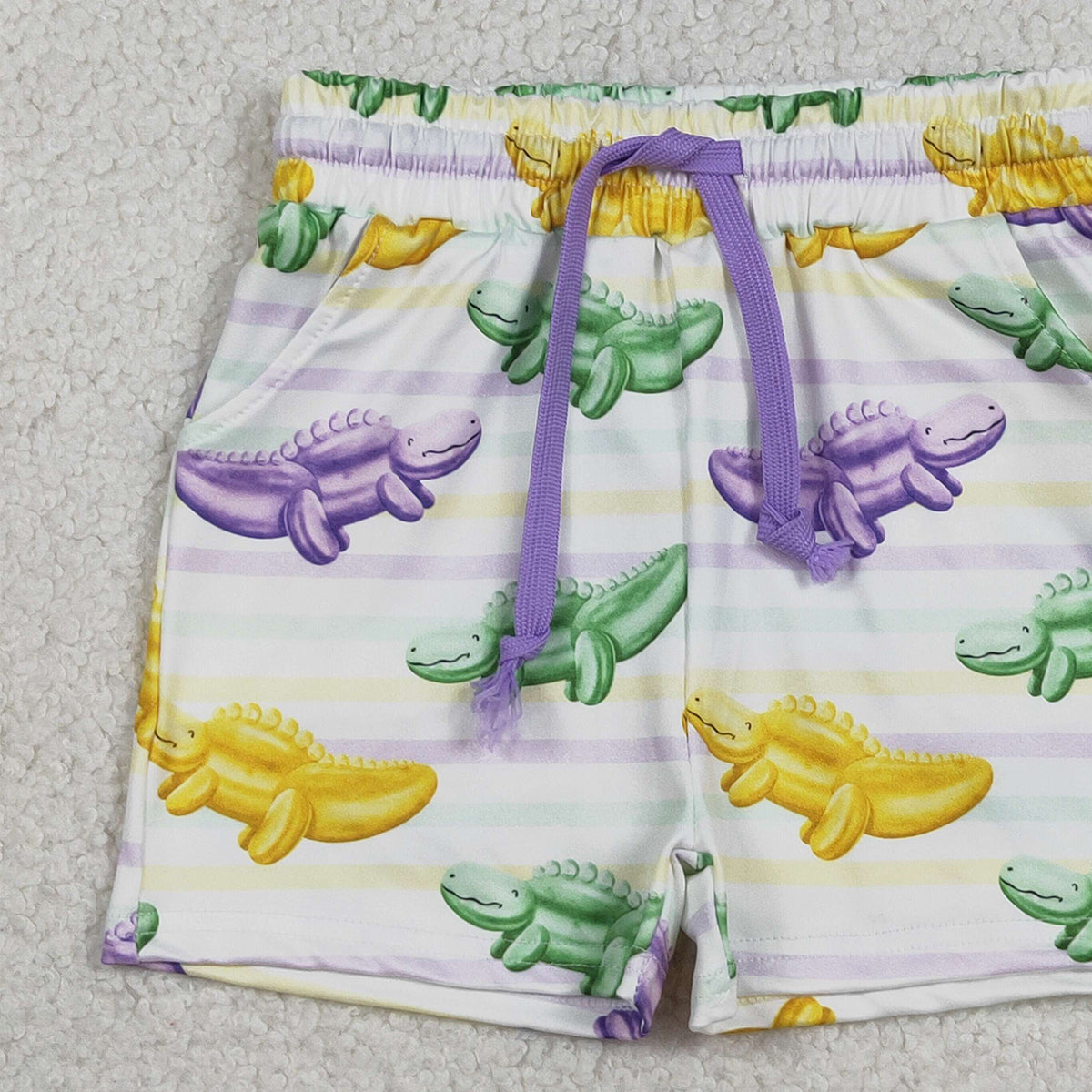 1.6 RTS NO MOQ （In stock）SS0678 Baby Girls Summer Shorts Baby Girls Mardigras Crocodiles Stripe Pockets Shorts Bottom
