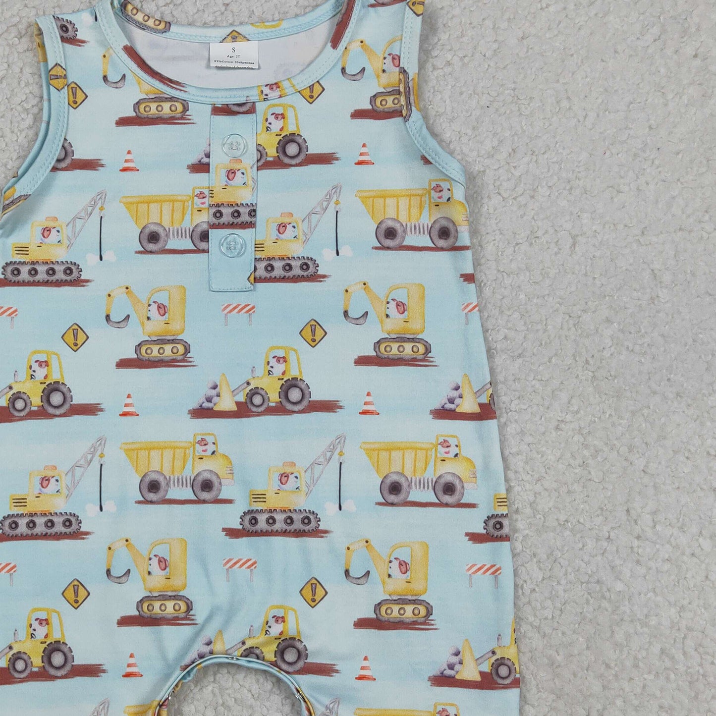 SR3085 RTS NO MOQ （In stock）Sleeveless constructions baby boy summer romper