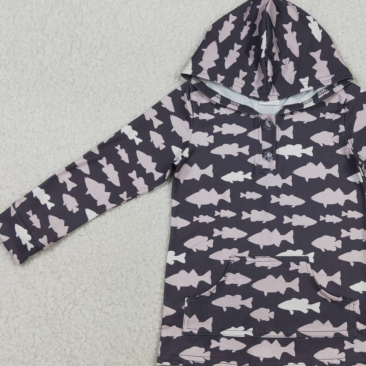 3.30 RTS NO MOQ （In stock）BT1545 Long sleeves fish pocket baby kids hoodie