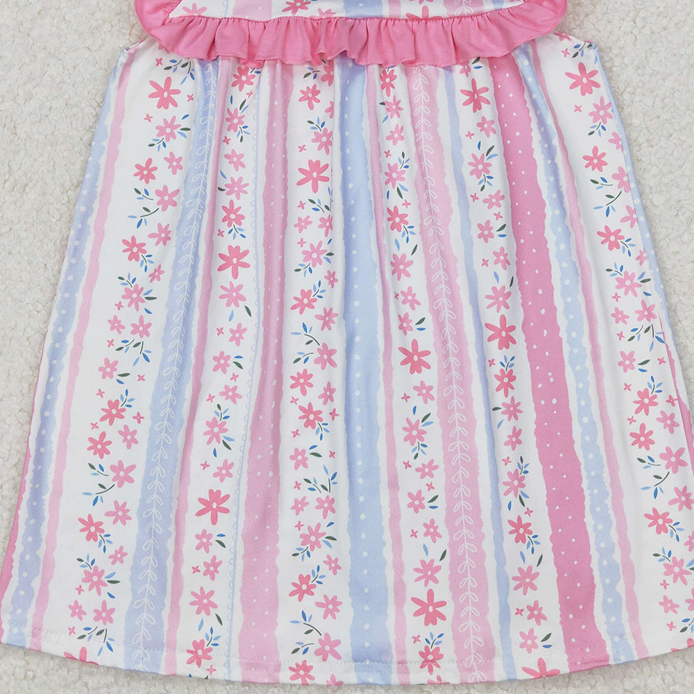 4.25 GSD1901  RTS NO MOQ Pink ruffle floral stripe baby girls spring summer dress