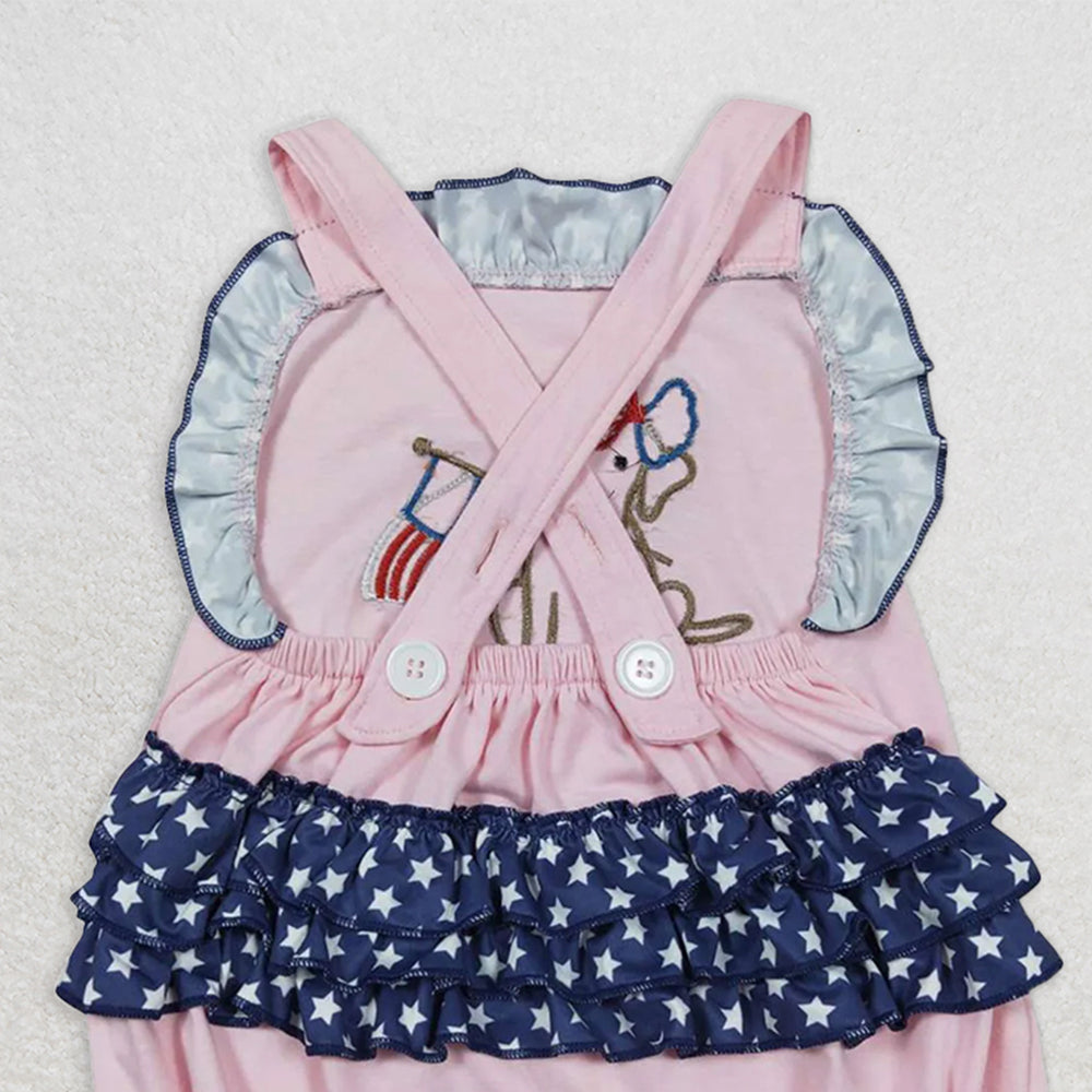 SR0332 RTS NO MOQ Baby Girls Summer Rompers Embroidery Baby Girls Boys 4th Of July Dog Sibling Summer Shorts Sets
