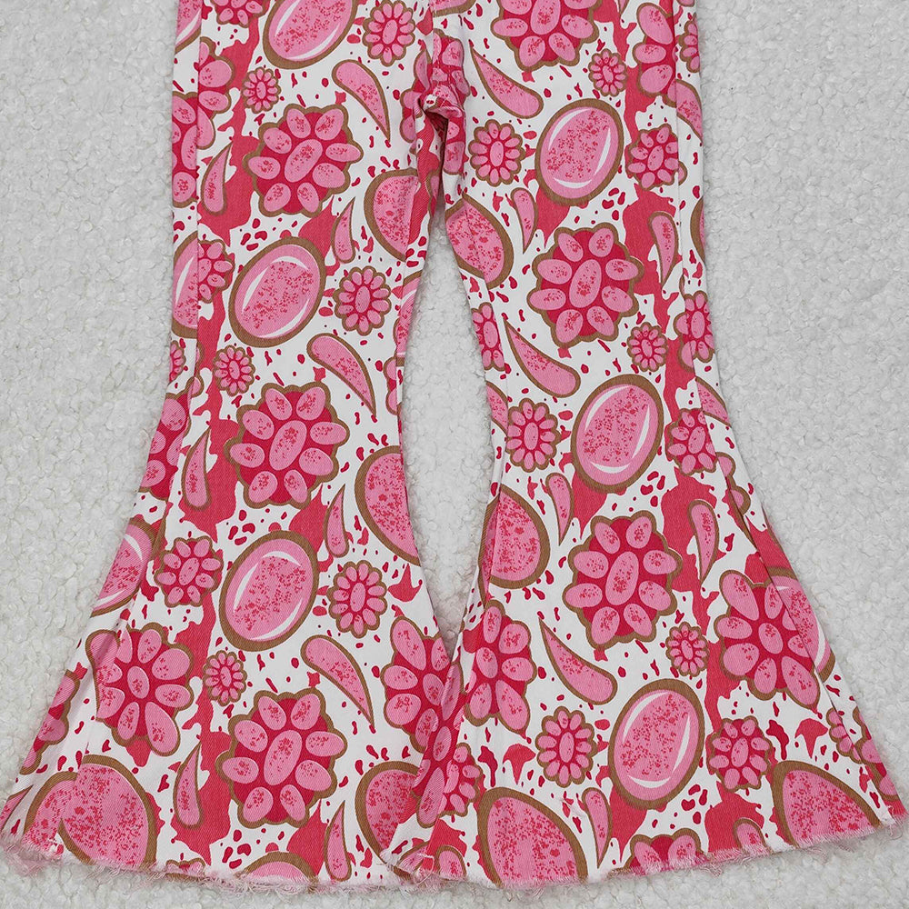 P0735 New Rts No Moq 8-9 Days By Air Arrived it Pink concho denim pants kids girls western jeans
