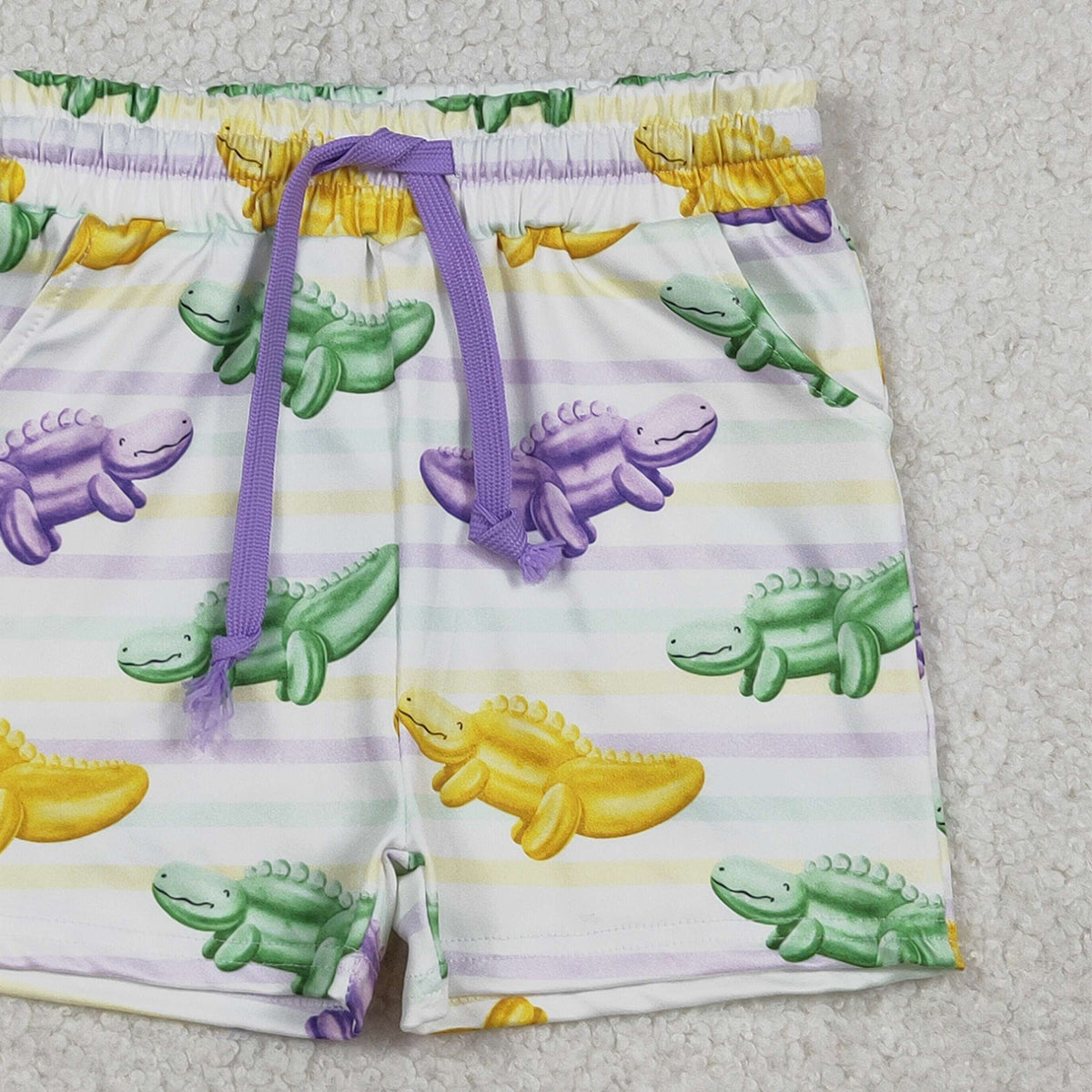 1.6 RTS NO MOQ （In stock）SS0678 Baby Girls Summer Shorts Baby Girls Mardigras Crocodiles Stripe Pockets Shorts Bottom