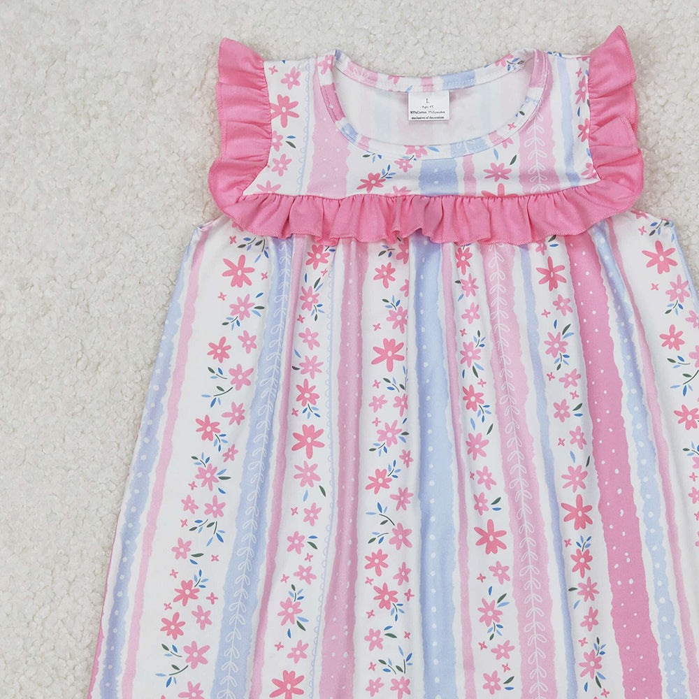 4.25 GSD1901  RTS NO MOQ Pink ruffle floral stripe baby girls spring summer dress