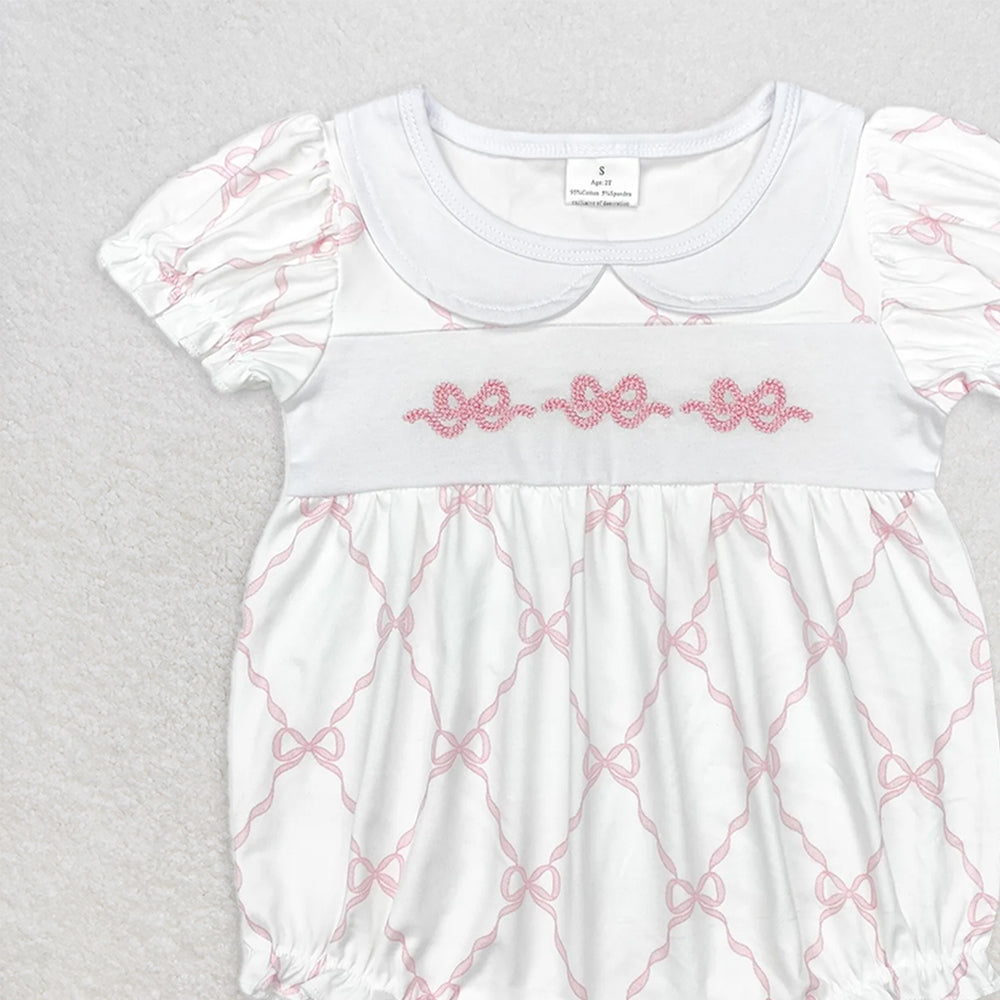 SR1967  RTS NO MOQ Baby Girls Summer Rompers Baby Infant Girls Bows 3 Colors Short Sleeve Rompers
