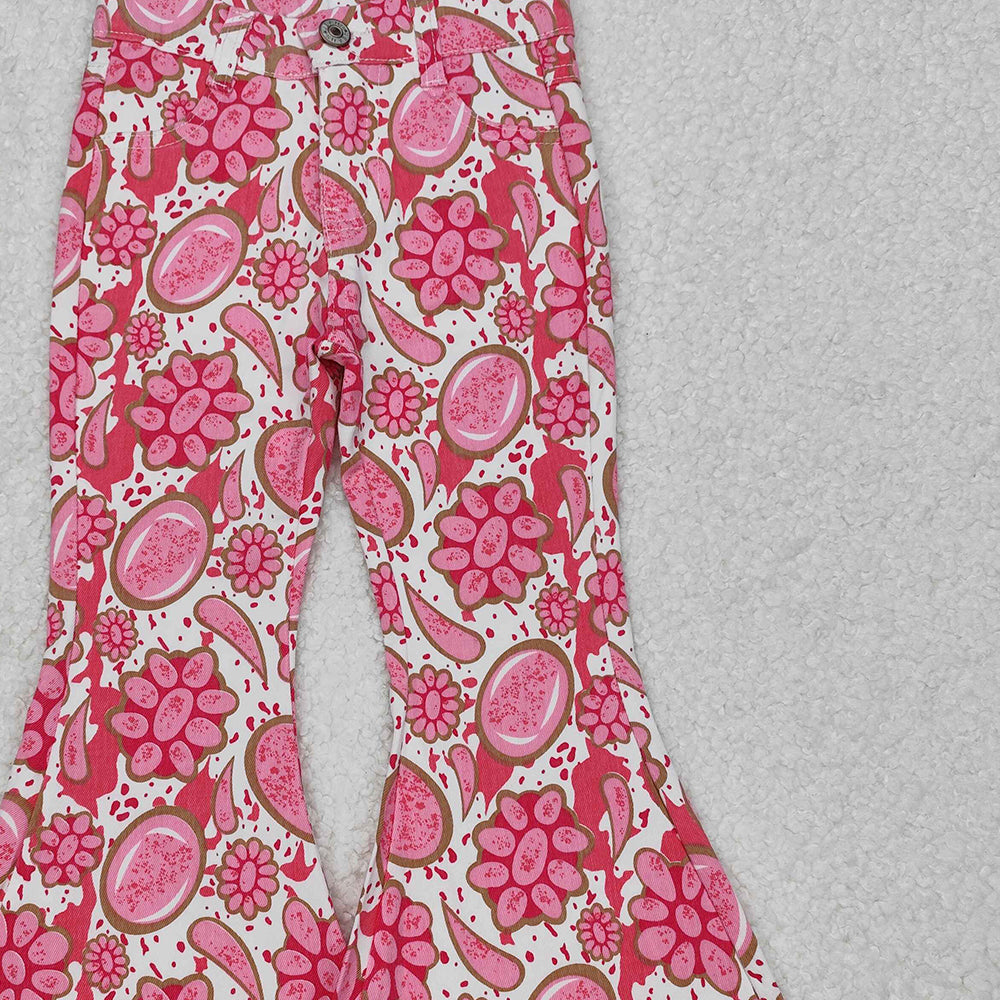 P0735 New Rts No Moq 8-9 Days By Air Arrived it Pink concho denim pants kids girls western jeans