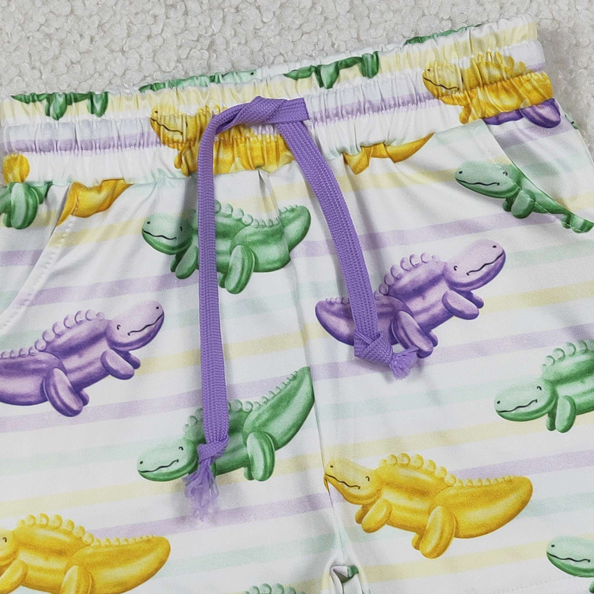1.6 RTS NO MOQ （In stock）SS0678 Baby Girls Summer Shorts Baby Girls Mardigras Crocodiles Stripe Pockets Shorts Bottom