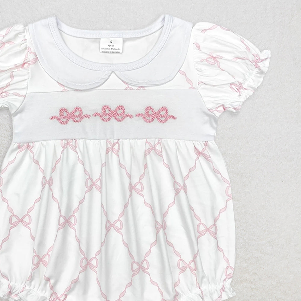 SR1967  RTS NO MOQ Baby Girls Summer Rompers Baby Infant Girls Bows 3 Colors Short Sleeve Rompers