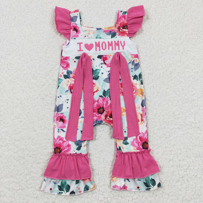 Baby Girls I Love Mom Pink Floral Rompers Dresses