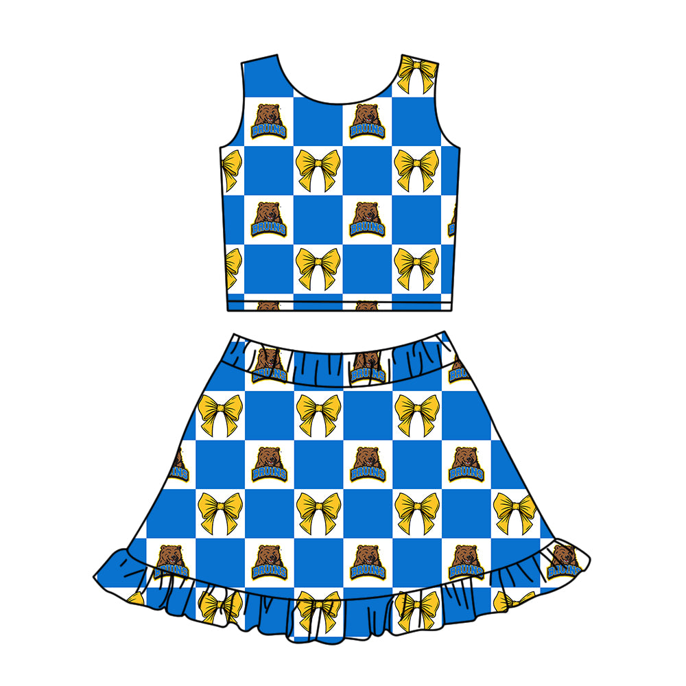 CUSTOM MOQ 5 Sibing Kids Clothing for Girls Baby Girls Colors Bow Top Skirts Yoga Active Team Clothes Sets Knee Length Dress Shorts
