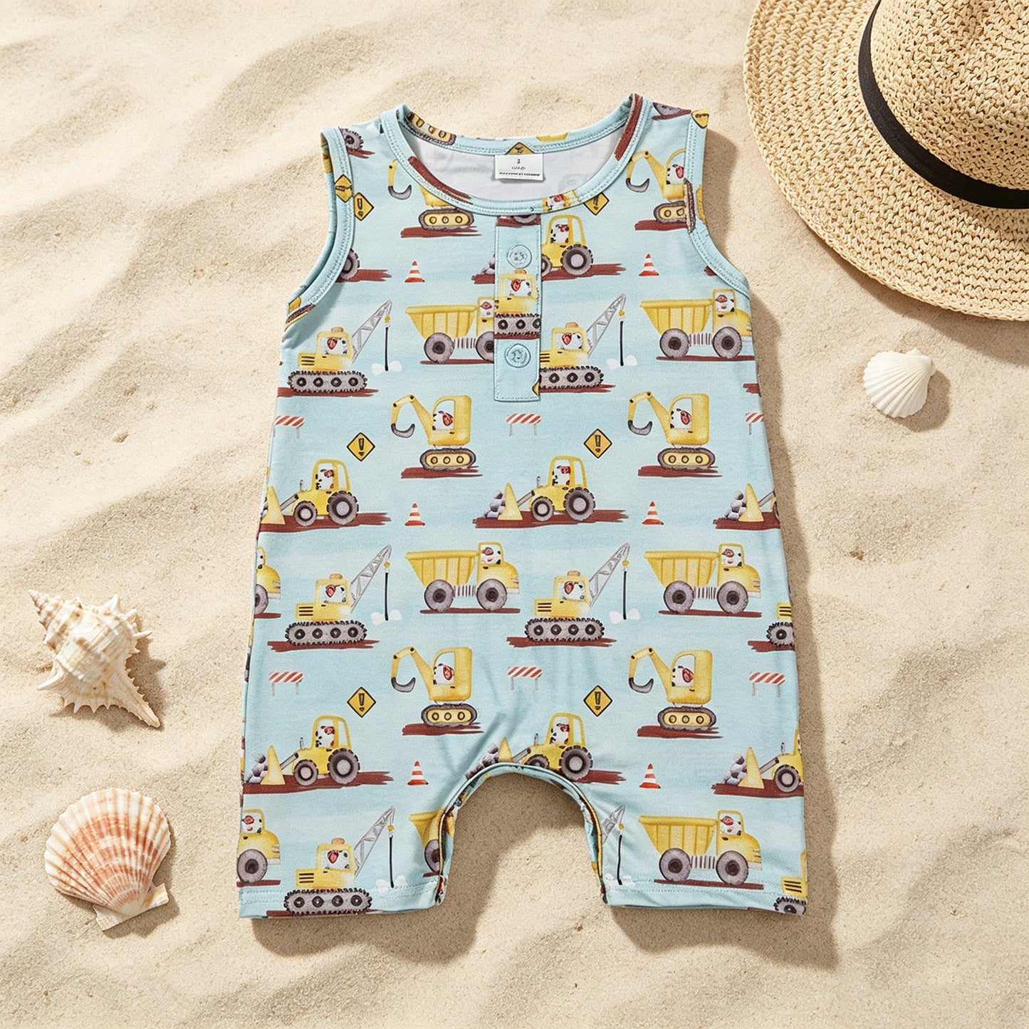 SR3085 RTS NO MOQ （In stock）Sleeveless constructions baby boy summer romper