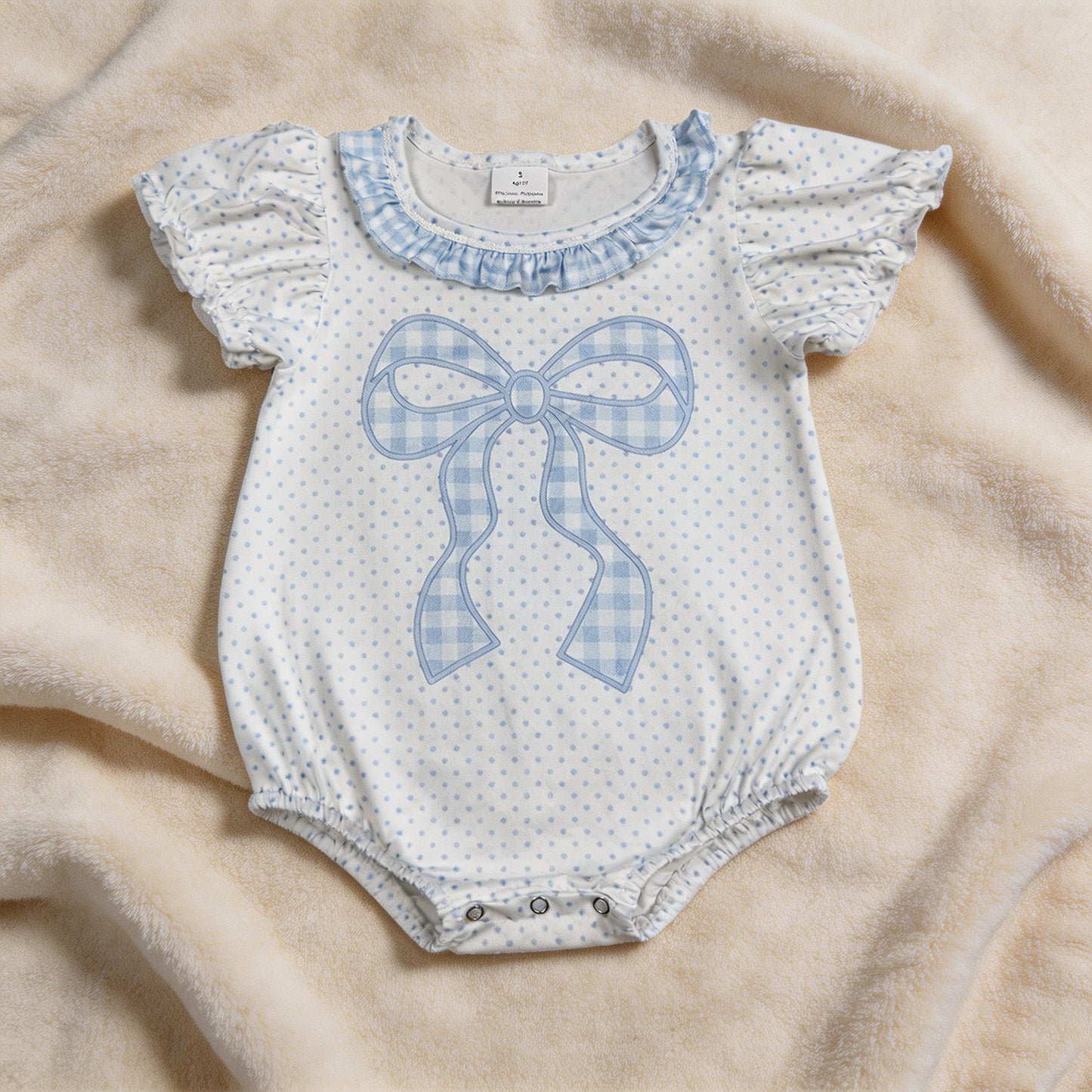 SR4089 RTS NO MOQ （In stock）Short sleeves polka dots bow baby girls summer romper