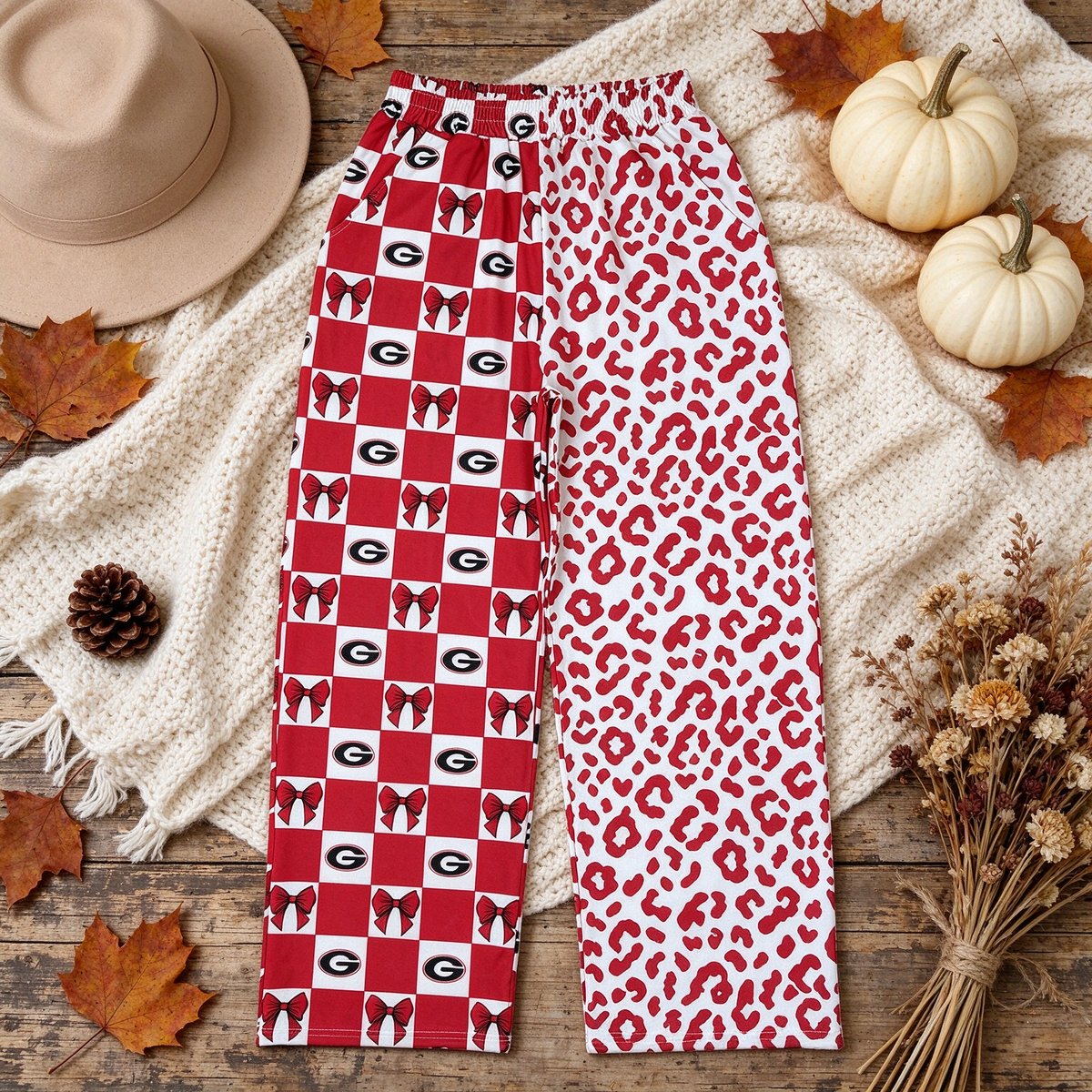 RTS NO MOQ （In stock）milk silk P1118 Adult Women Bows Leopard Team Pockets Pants Bottom