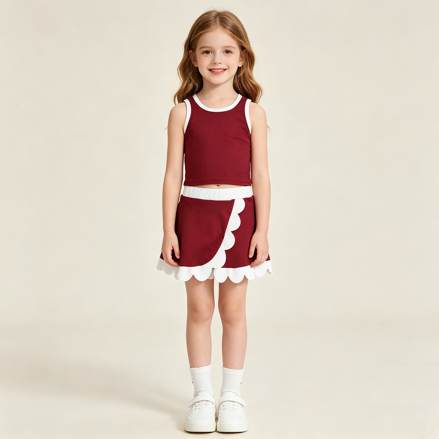 GSD4027 RTS NO MOQ （In stock ）Sleeveless baseball red blue bow kids girls active wear set