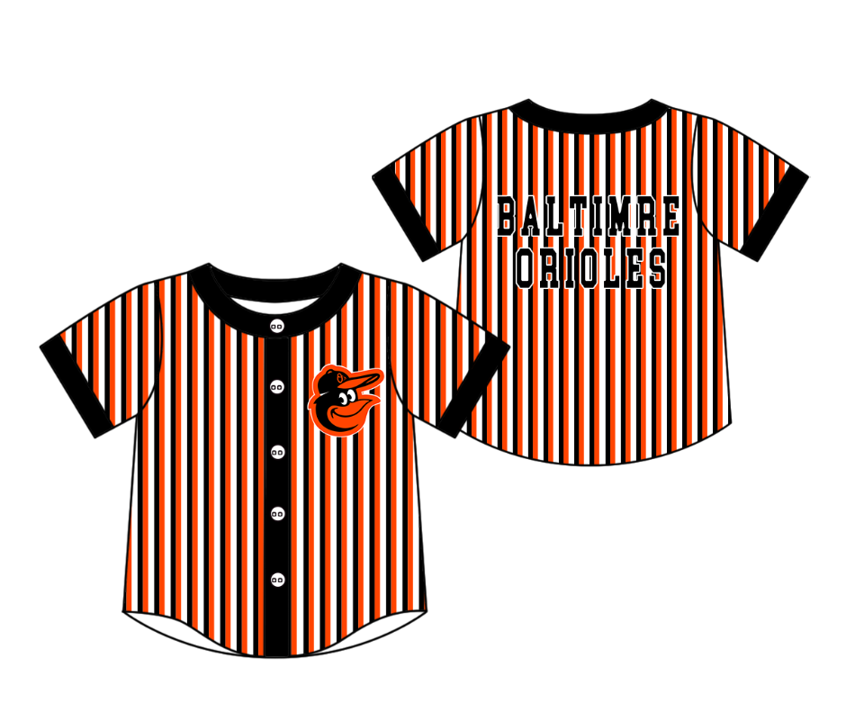 CUSTOM MOQ 5 Cute Kids Clothing Baby Kids Orange Black Stripe Short Sleeve Team T-shirts Top