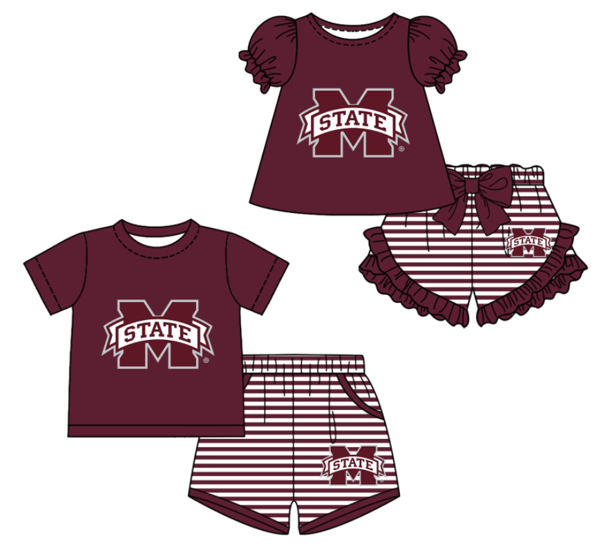 CUSTOM MOQ 5 Sibling Boys Baby Girls Red StateTop Stripe Shorts Clothes Sets