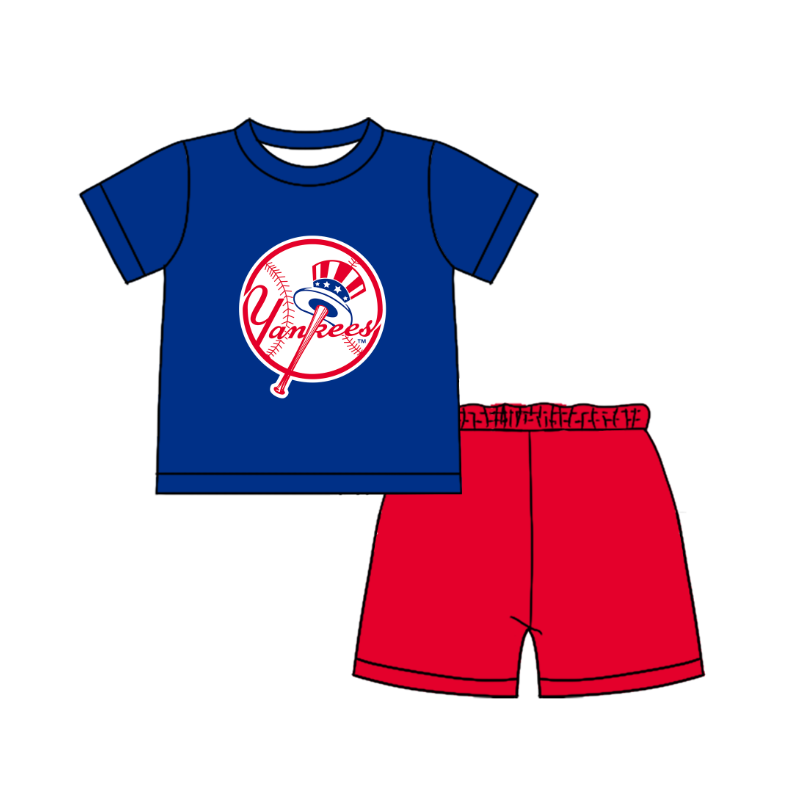 CUSTOM MOQ 5  Cute Comfortable Clothing For Boys Baby Boys Summer Bllue Top Shorts Clothes Sets