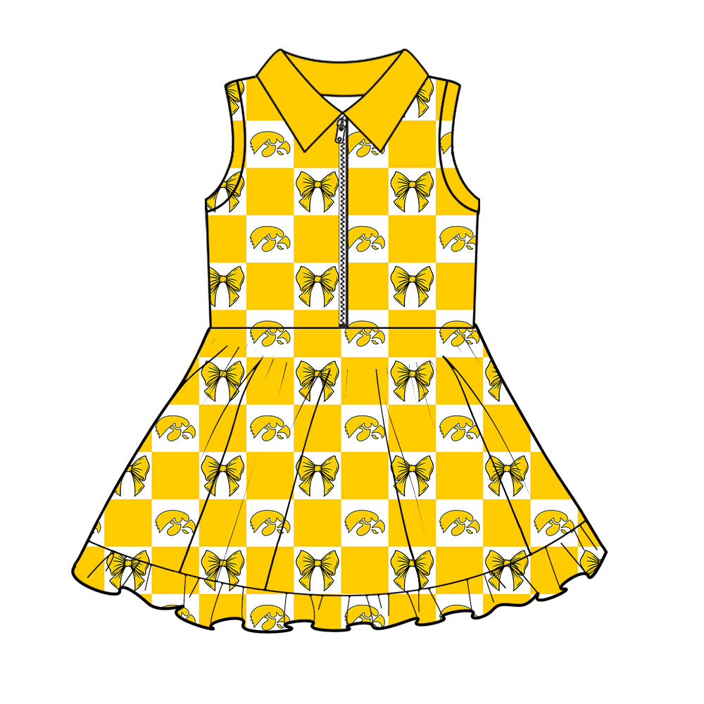 CUSTOM MOQ 5 Sibing Kids Clothing for Girls Baby Girls Yellow Bow Top Skirts Yoga Active Team Clothes Sets Knee Length Dress Shorts