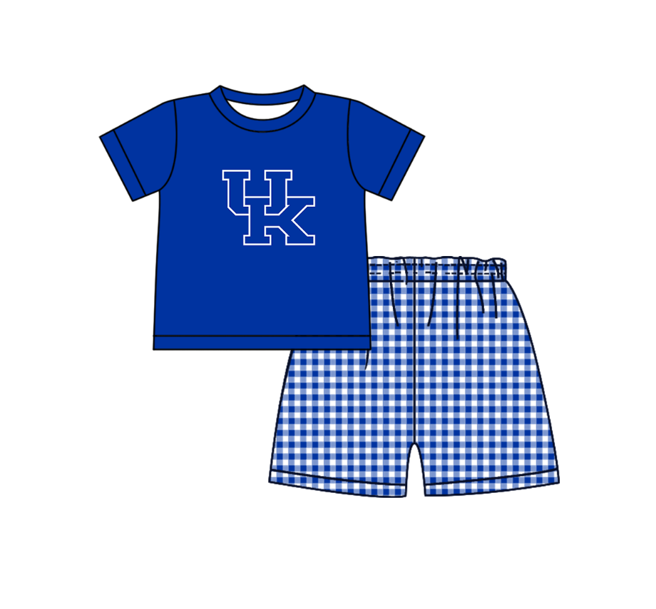 CUSTOM MOQ 5 Sibling Boys Baby Girls Blue UK Top Shorts Clothes Set Knee Length Dress Rompers