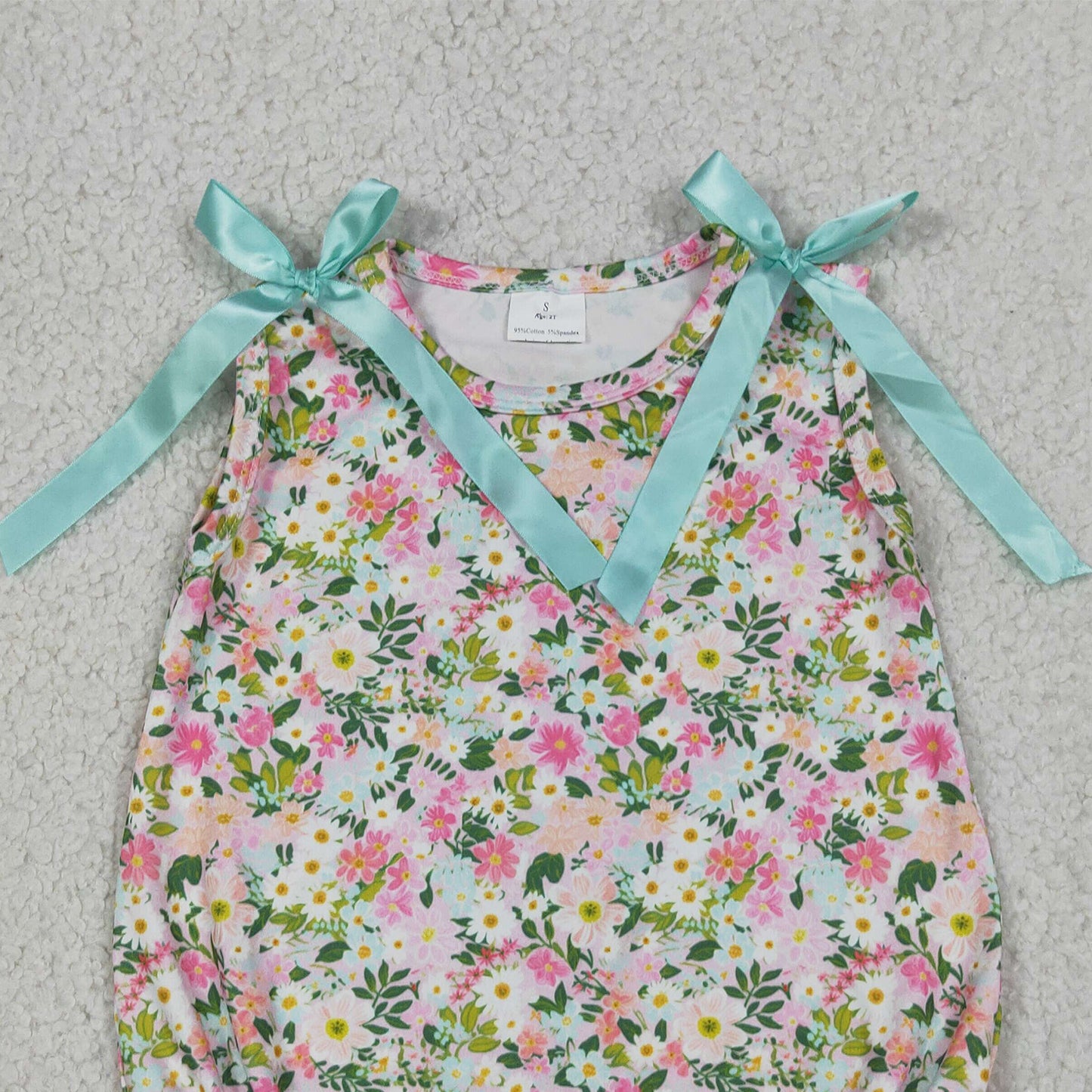 SR4111 RTS NO MOQ （In stock）Sleeveless pink floral baby girls summer romper Ruffle Rompers（副本）