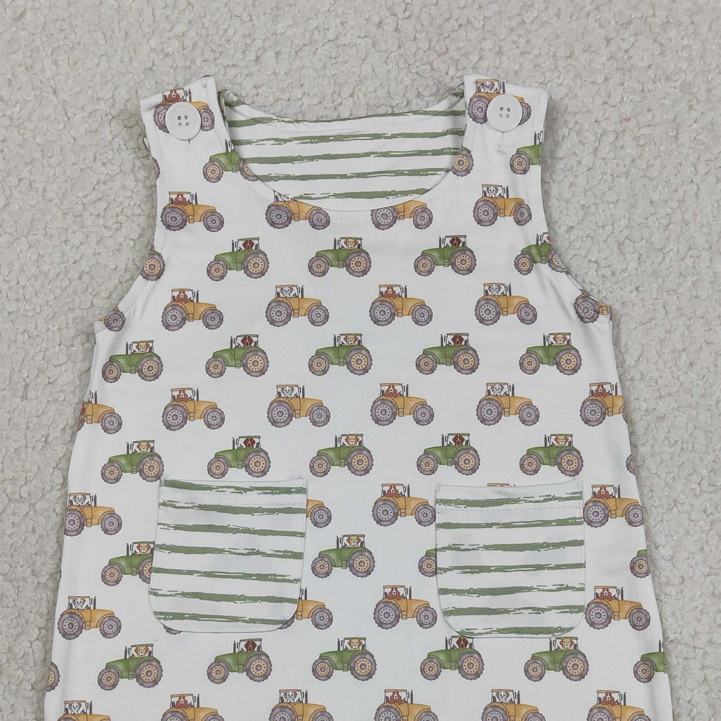 SR1586 RTS NO MOQ （In stockSleeveless tractor stripe pocket baby boy romper