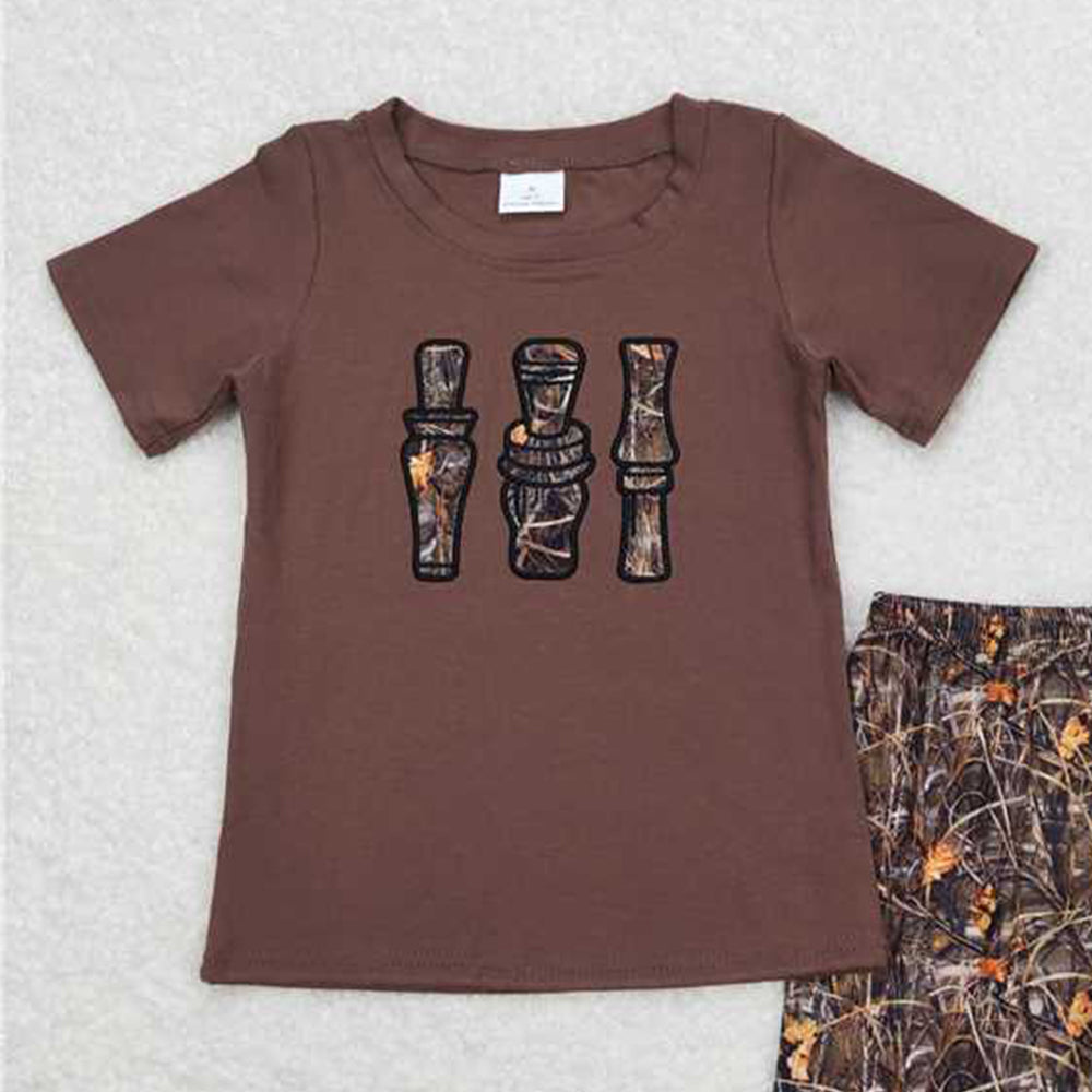 4.22 BSSO0780  RTS NO MOQ Short sleeves duck call top camo shorts kids boys clothing