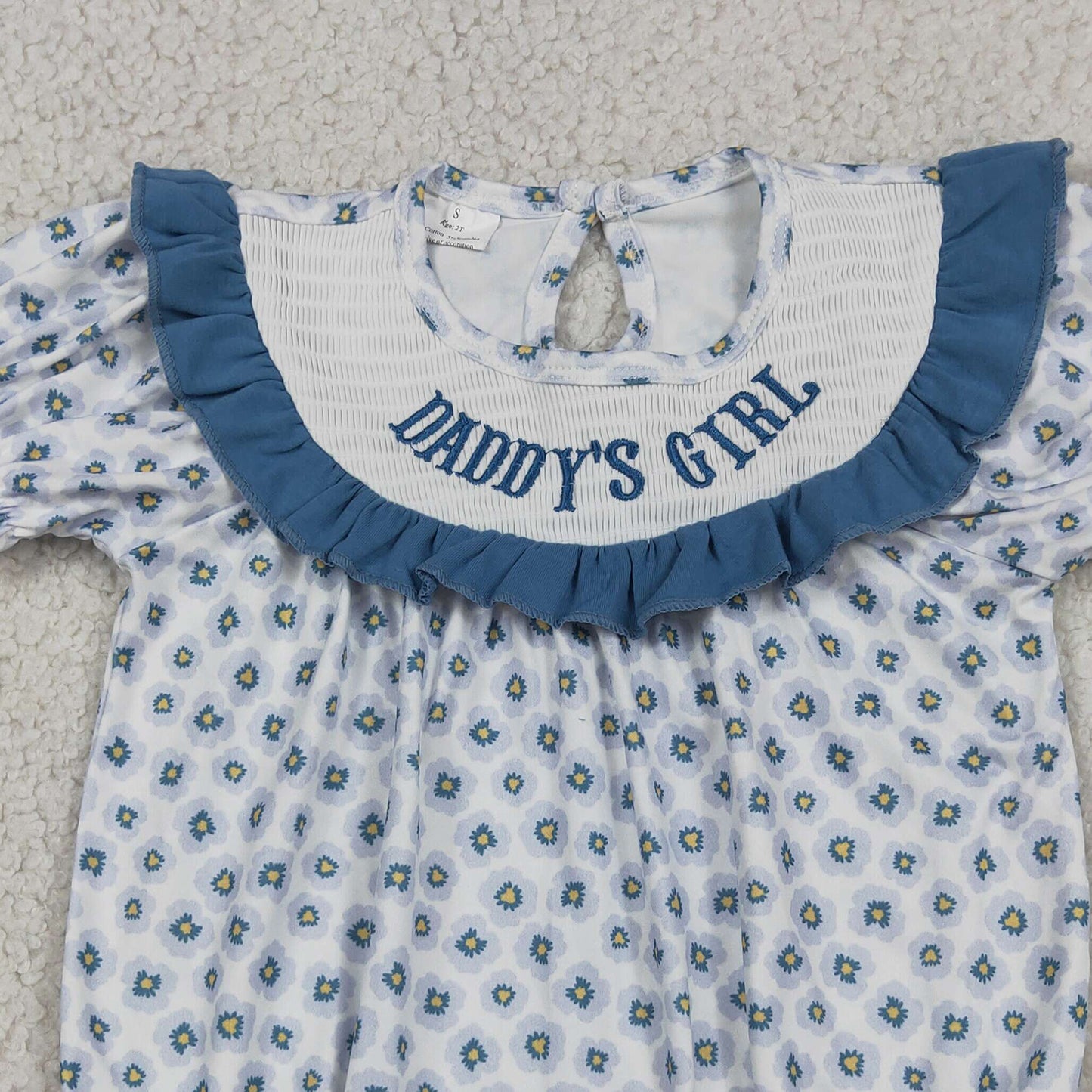 SR4141 RTS NO MOQ （In stock）Daddy's girl smocked floral short sleeves baby girls romper