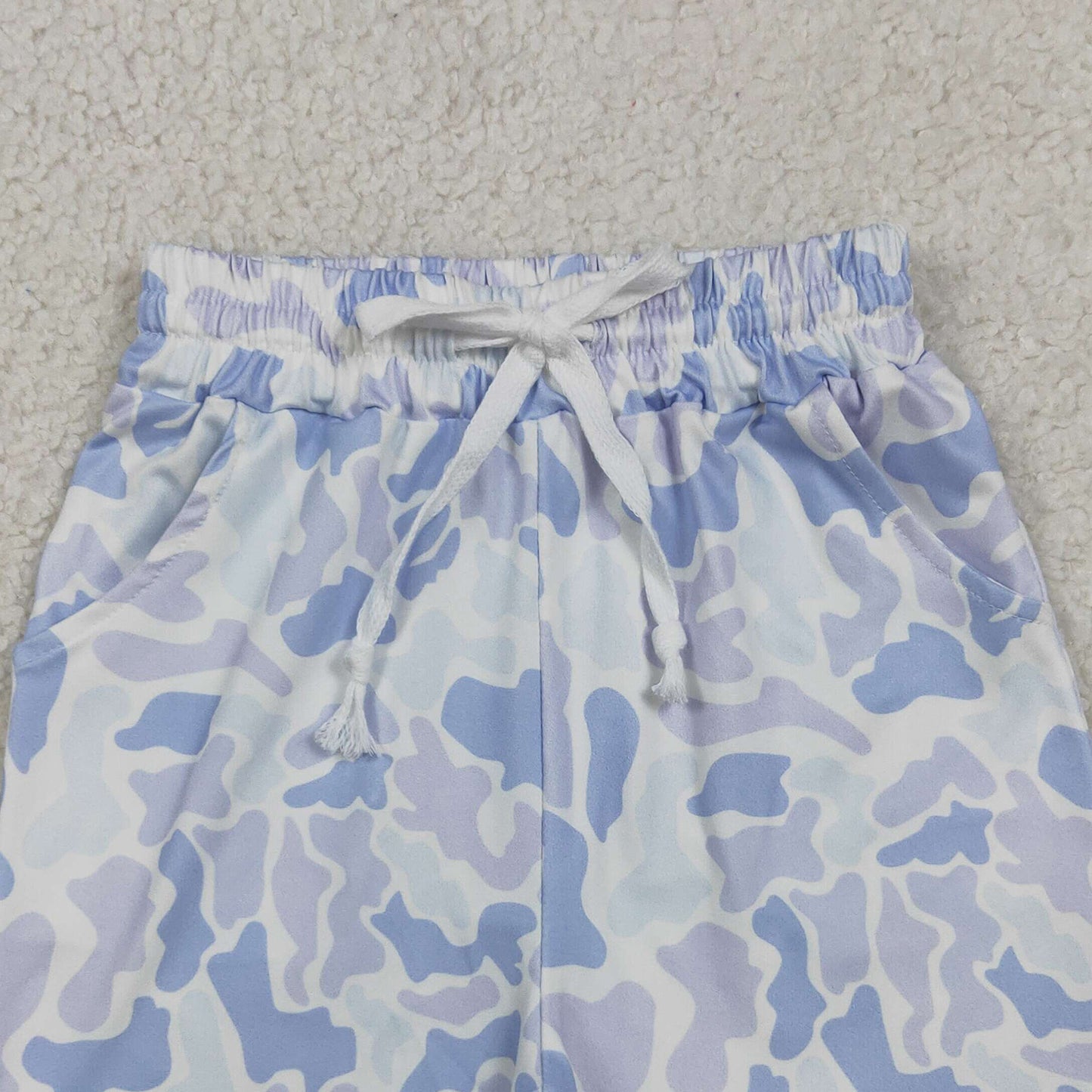 SS0886 RTS NO MOQ （In stock ）Light blue camo pockets kids boys summer shorts