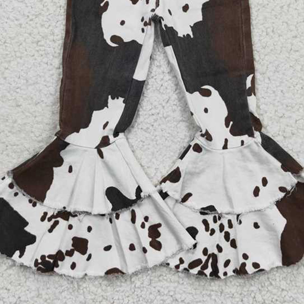 USA Shop (in stock)Aa-1 New Rts No Moq 8-9 Days By Air Arrived it Cow print baby girls denim ruffle pants