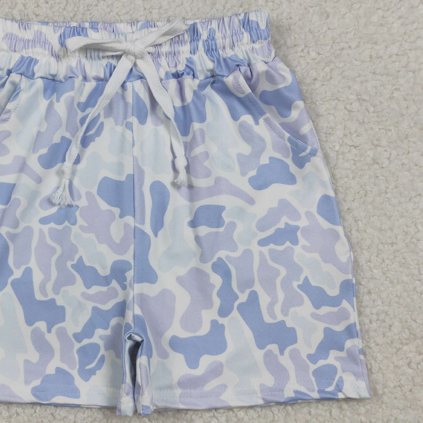 SS0886 RTS NO MOQ （In stock ）Light blue camo pockets kids boys summer shorts
