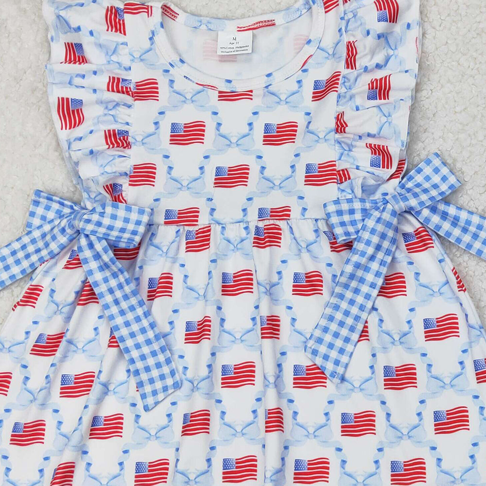 4.25 GSSO1684  RTS NO MOQ Light blue bow flag ruffle tunic shorts girls 4th of july clothes