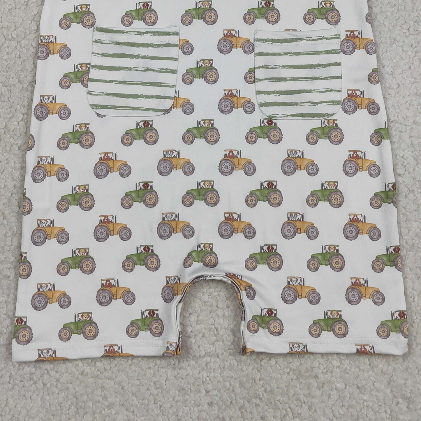 SR1586 RTS NO MOQ （In stockSleeveless tractor stripe pocket baby boy romper