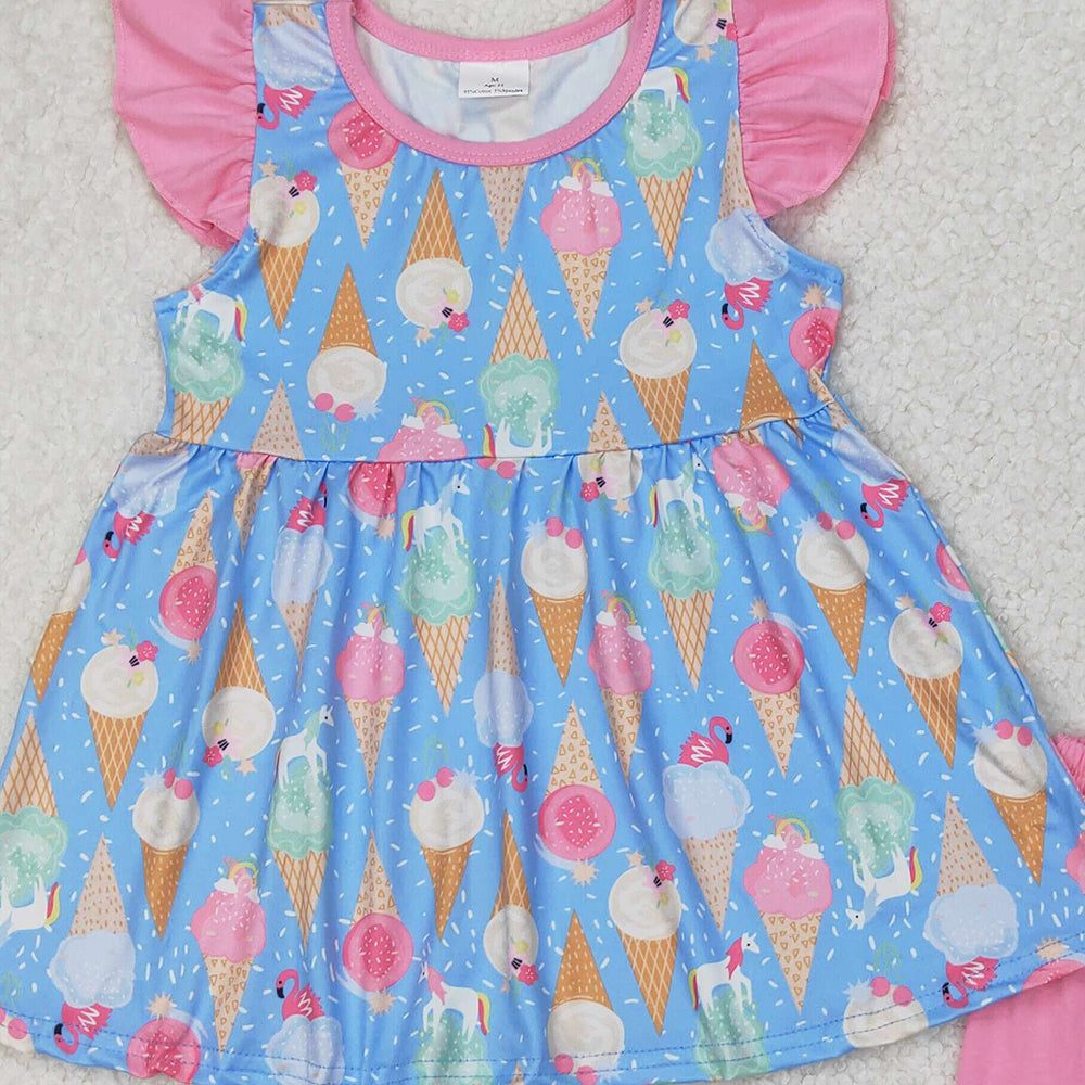4.08 GSSO2402 RTS NO MOQ Flutter sleeves ice cream tunic shorts girls summer clothes