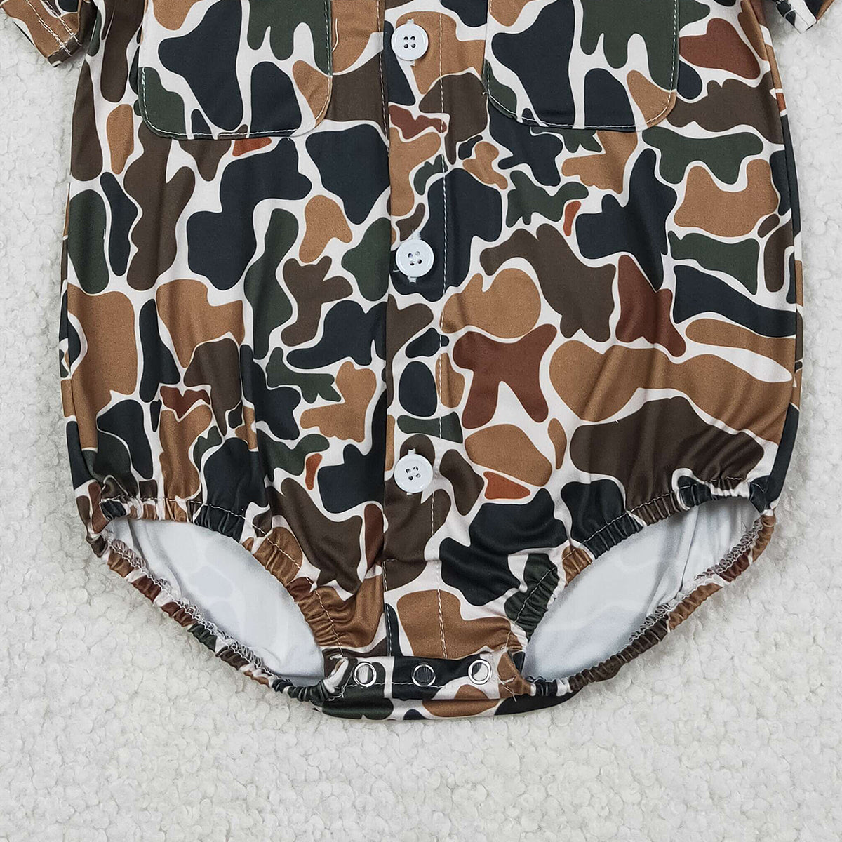 12.29 RTS NO MOQ （In stock）SR3656 Baby Boys Rompers Baby Boys Southern Dark Brown Camo Button Pockets Rompers