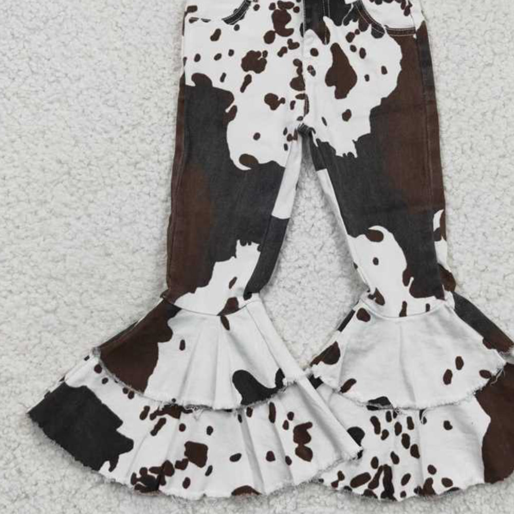USA Shop (in stock)Aa-1 New Rts No Moq 8-9 Days By Air Arrived it Cow print baby girls denim ruffle pants