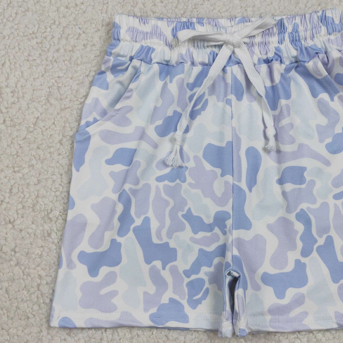 SS0886 RTS NO MOQ （In stock ）Light blue camo pockets kids boys summer shorts