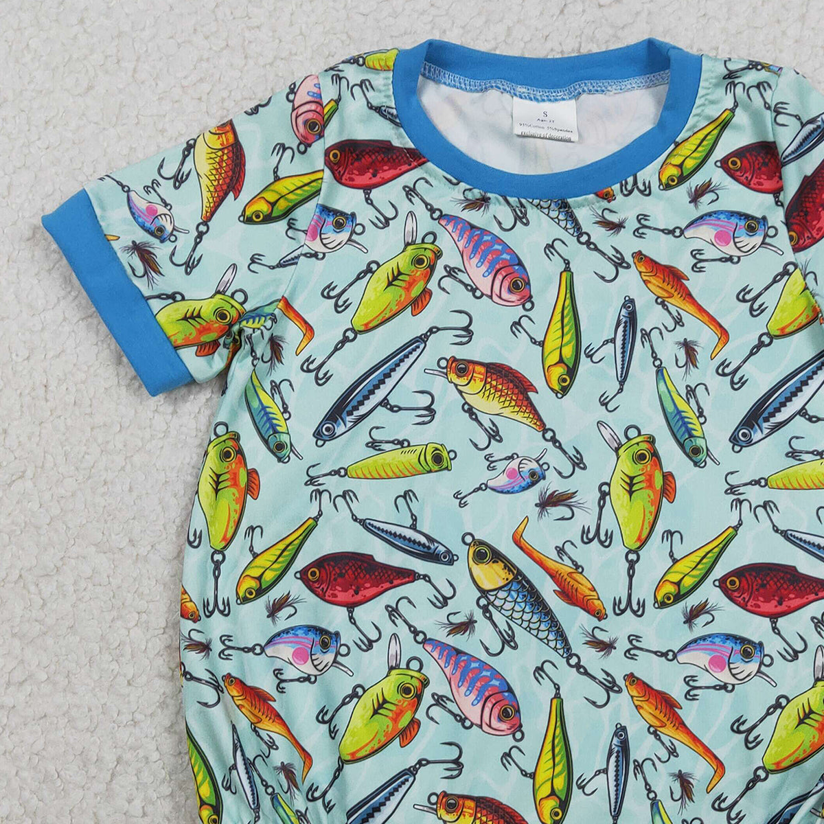 2.3 RTS NO MOQ （In stock）SR3824 Baby Boys Short Sleeve Fishing Hunting Rompers