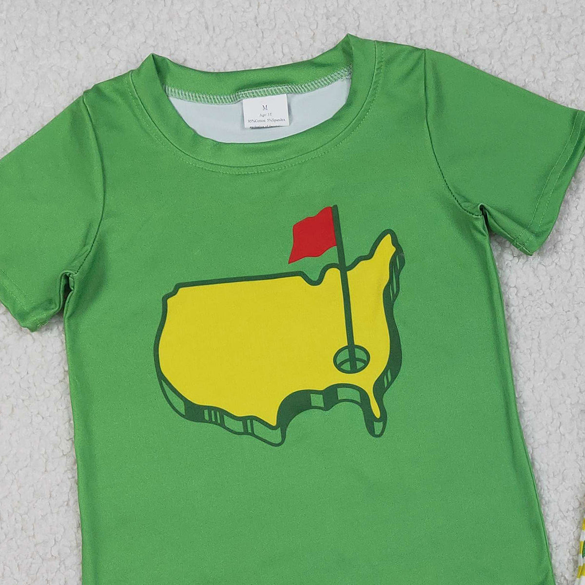 1.6 RTS NO MOQ （In stock）BSSO1673 Baby Boys Green Golf Flags Top Pockets Stripe Shorts Clothes Sets