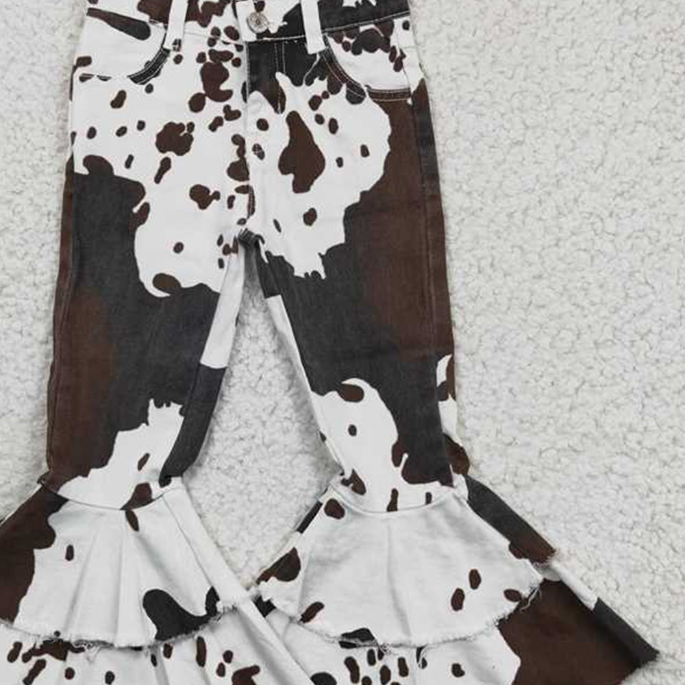 USA Shop (in stock)Aa-1 New Rts No Moq 8-9 Days By Air Arrived it Cow print baby girls denim ruffle pants