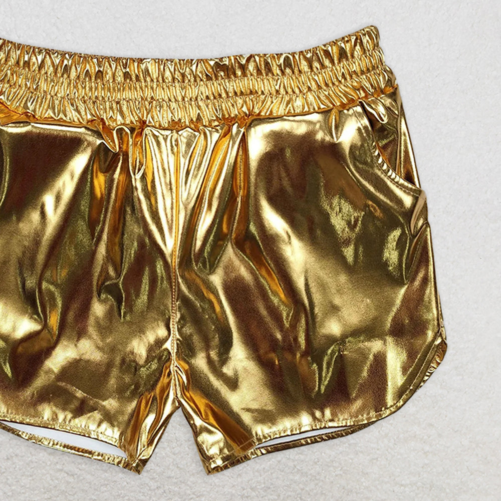 USA Shop (in stock)SS0417RTS NO MOQ Baby Girls Summer Shorts Kids Girls Yellow Leather Summer Shorts